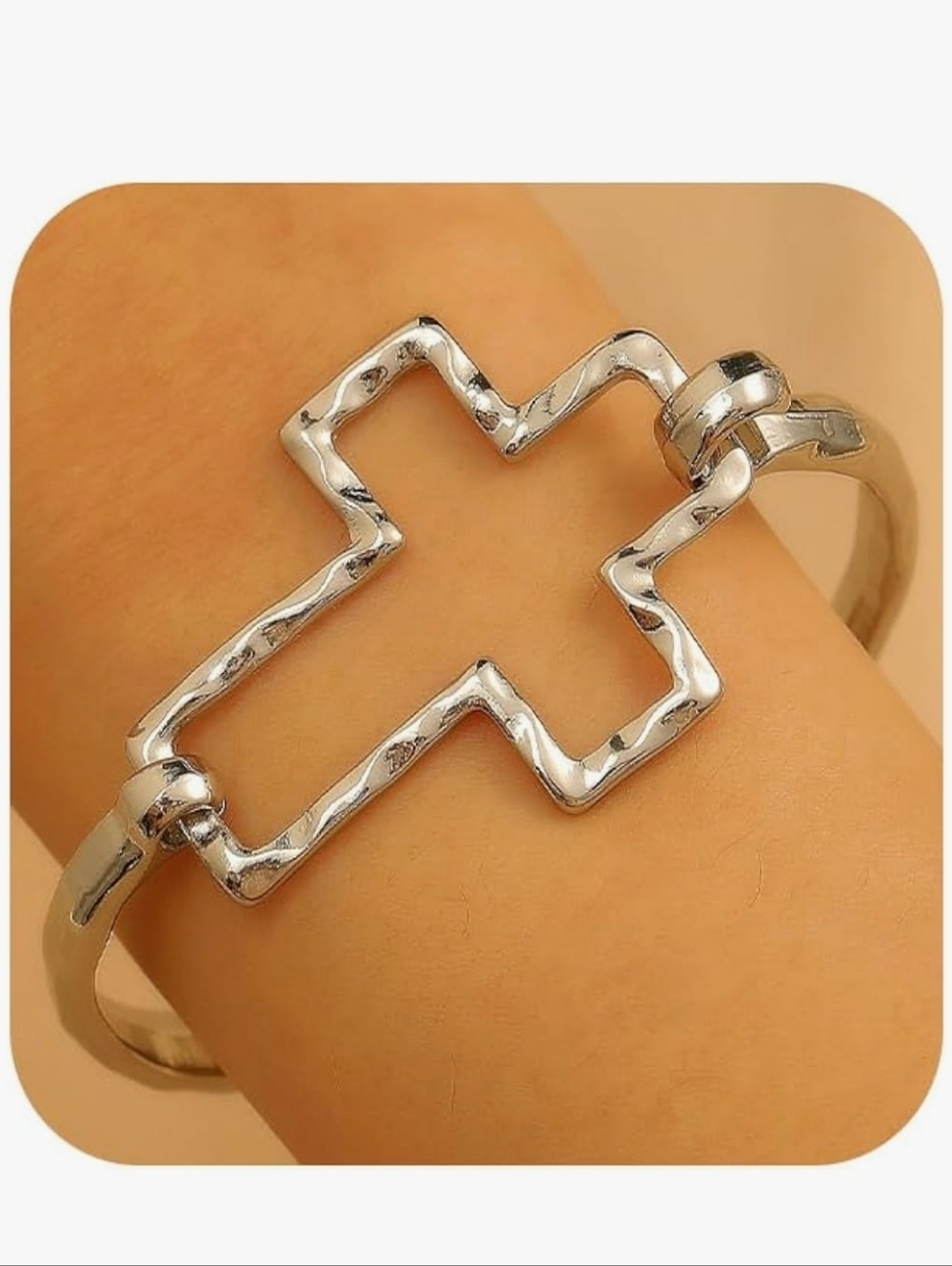 Silver Cross Openwork Cuff Bracelet